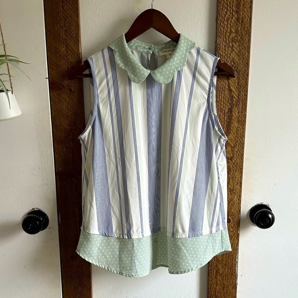 Faith & Joy Women’s Small Striped Sleeveless Top with Peter Pan Collar VTG style